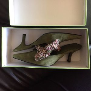 Olive Green Mules with Bow